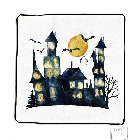 NWT THRO by Marlo Lorenz Haunted House Light-Up Pillow Cover. 20" x 20" - Picture 2 of 8
